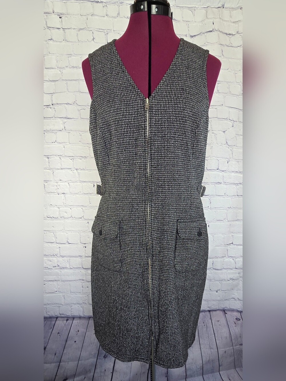 Hunt Club Black & White Tweed Zip-Front Vest Dress